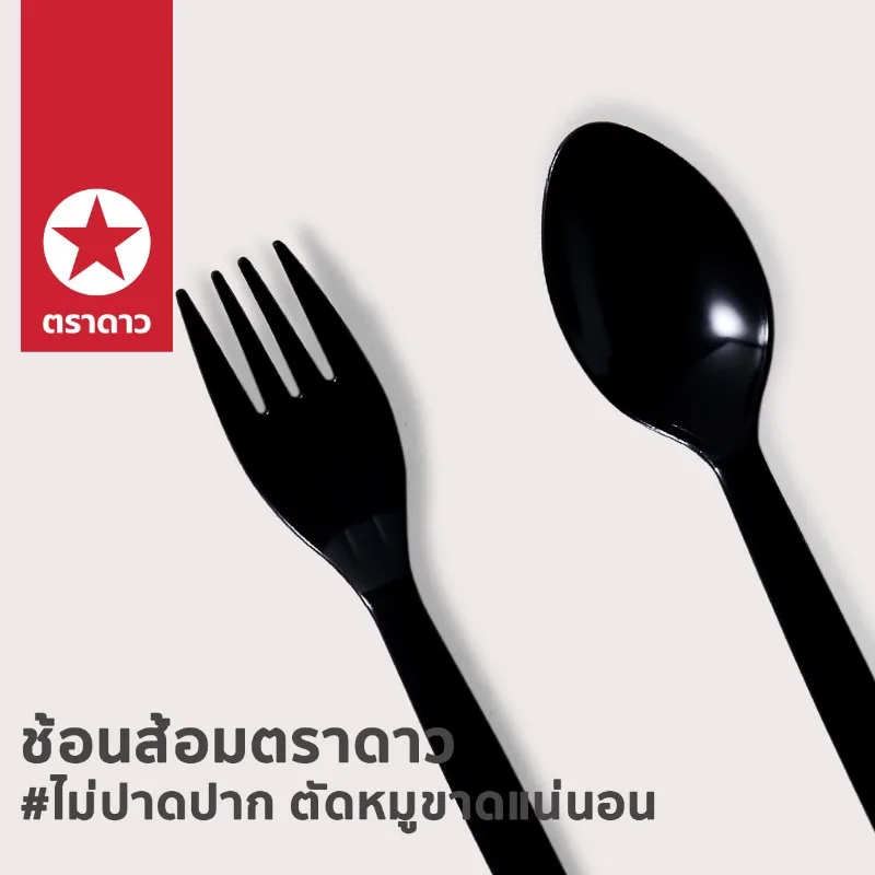 ชุดช้อนส้อมกระดาษห่อพลาสติก (ดำ)